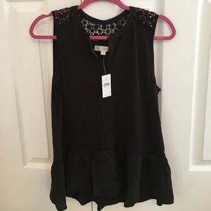Black LOFT tank with crochet detail