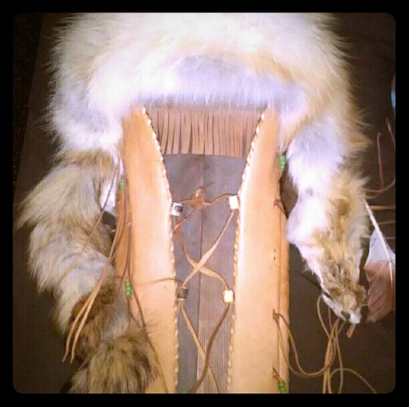 Indian baby papoose Leather and fox fur 100% - Picture 1 of 1