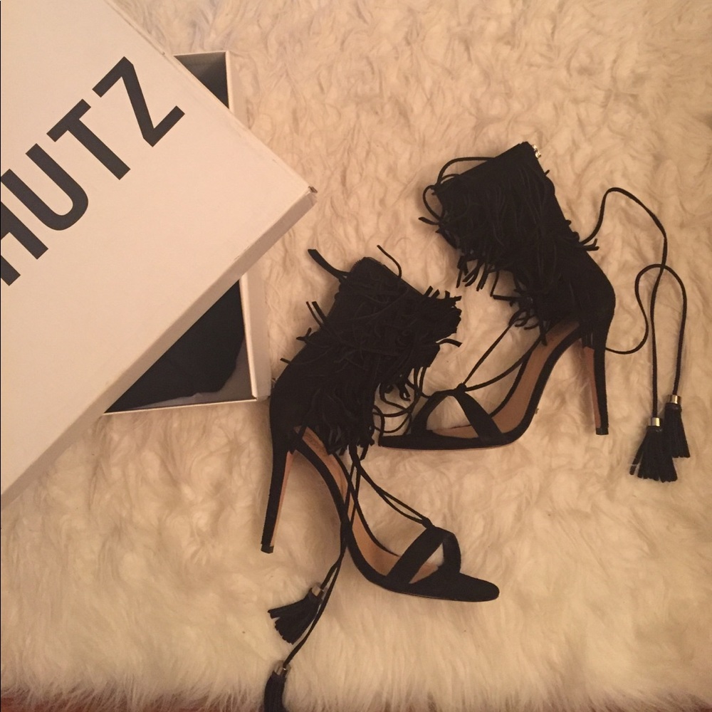 Fringe-lace up heels