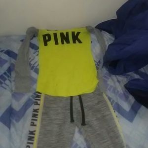 Neon Yellow & Gray Pink Jogging Suit