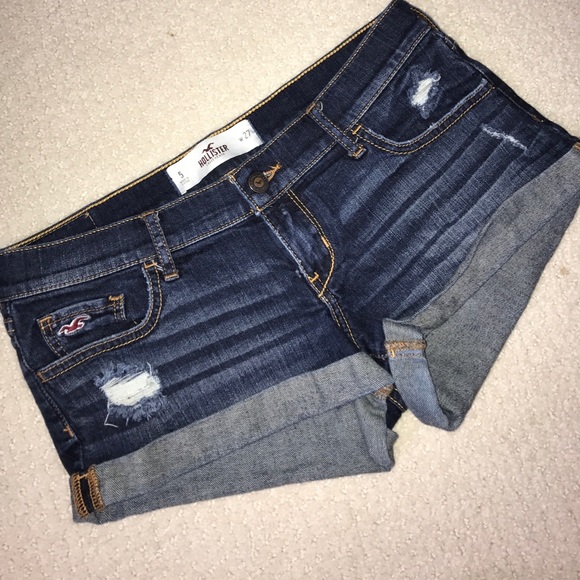 Hollister Women's Distressed Dark Jean Shorts - Picture 1 of 4