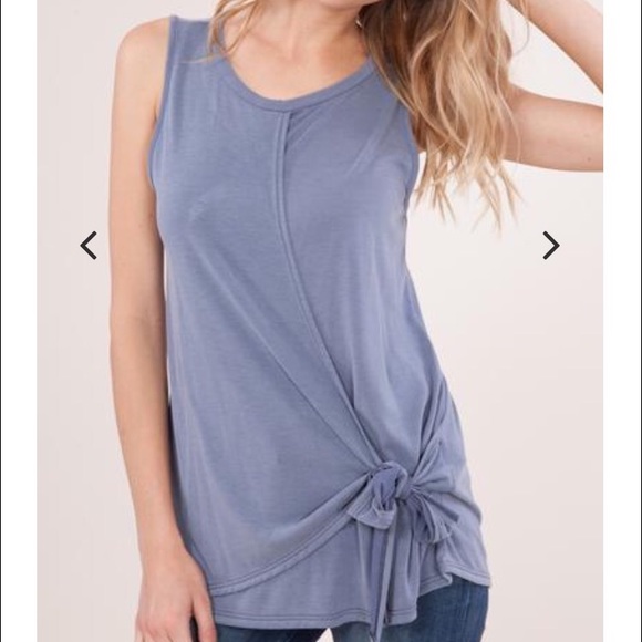 LAST 1! Dusty blue front tie knit tank - Picture 6 of 7