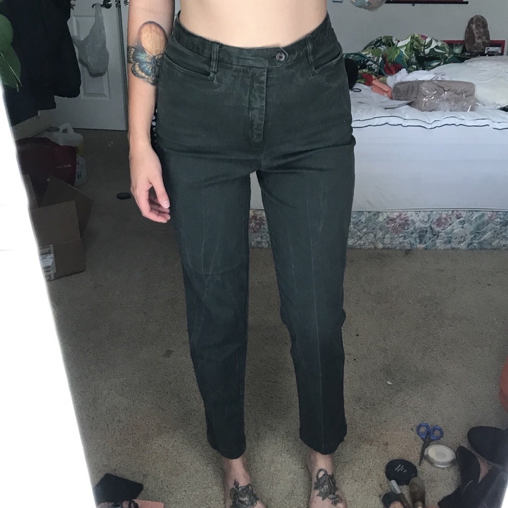 Olive colored high waisted pants