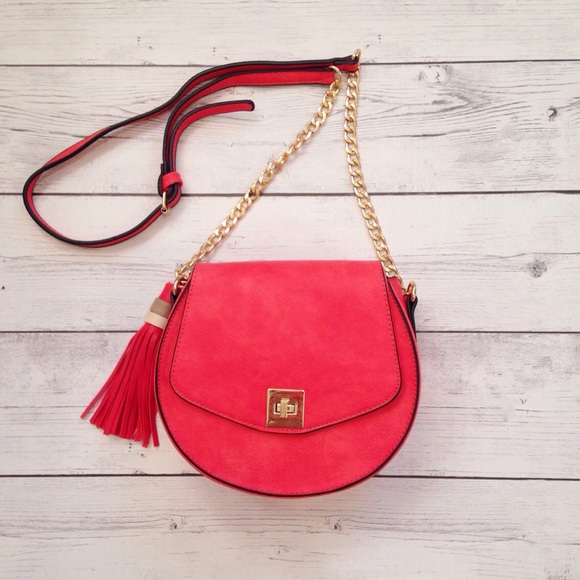 Handbags - Red Faux Leather Tassel Cross Body Bag