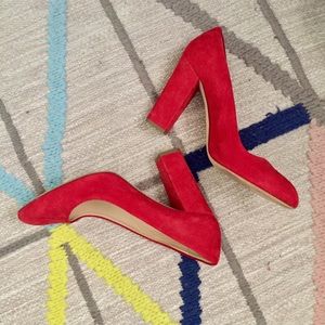 J Crew Etta Cherry red Suede pumps block heels 🍒