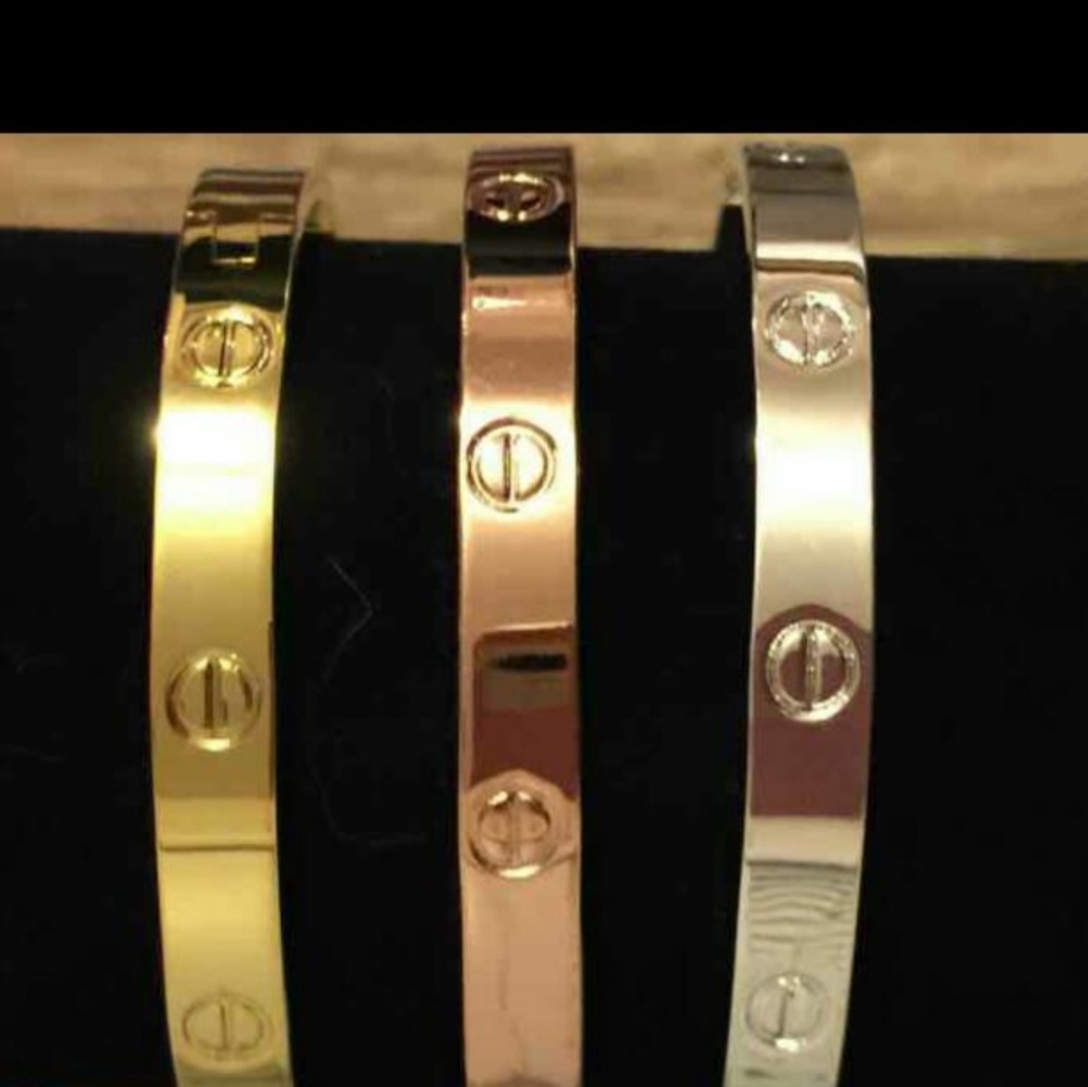 18K Rose Gold screw head love bangle bracelet