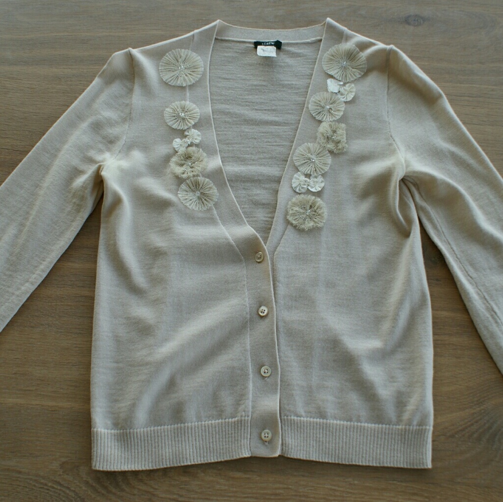 J. Crew Cream Cardigan with Floral Accents