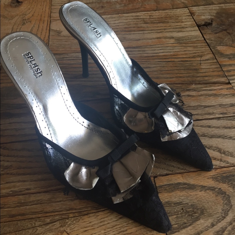 Slip on black & silver w/ lace stiletto heels