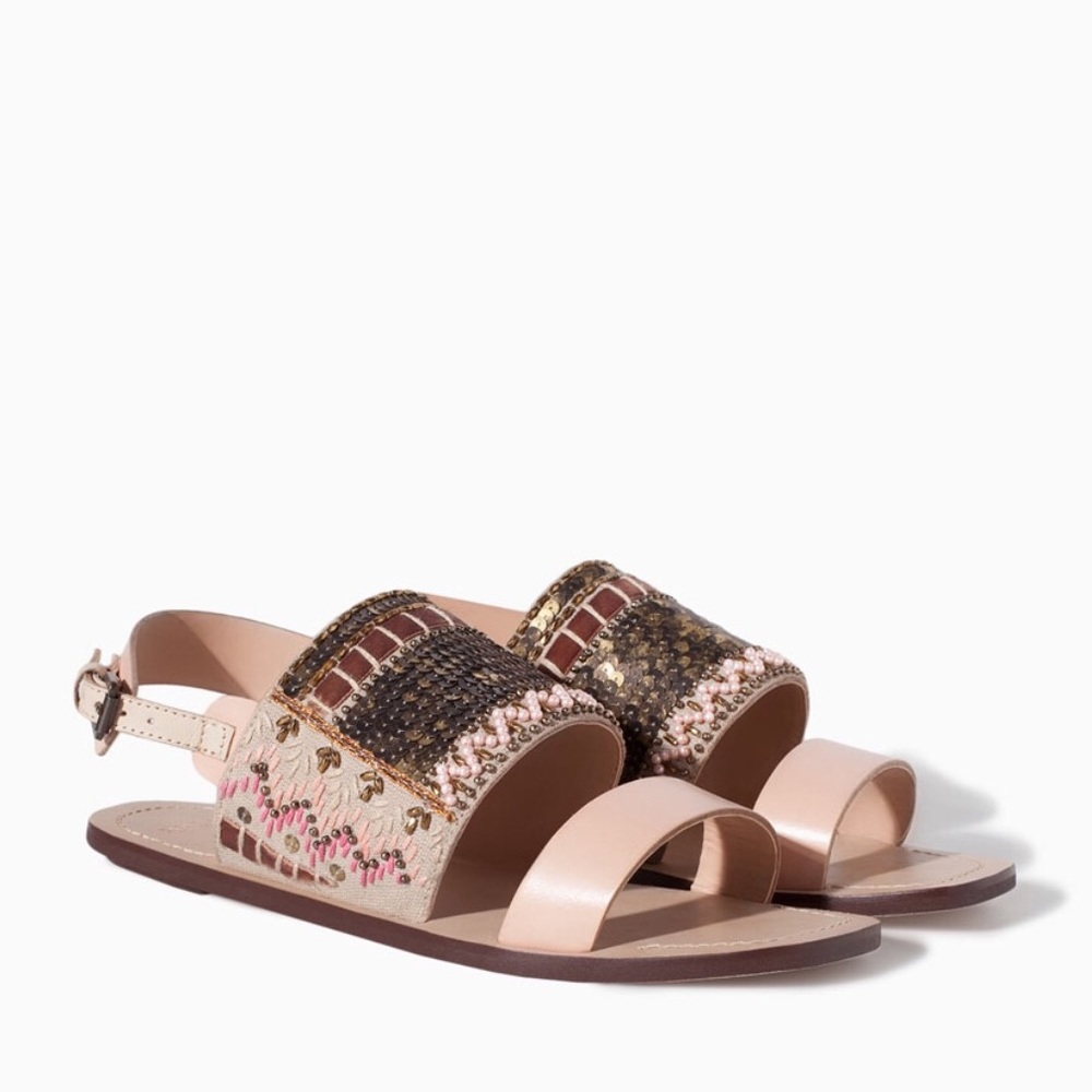 Zara Beaded Flat Sandals.