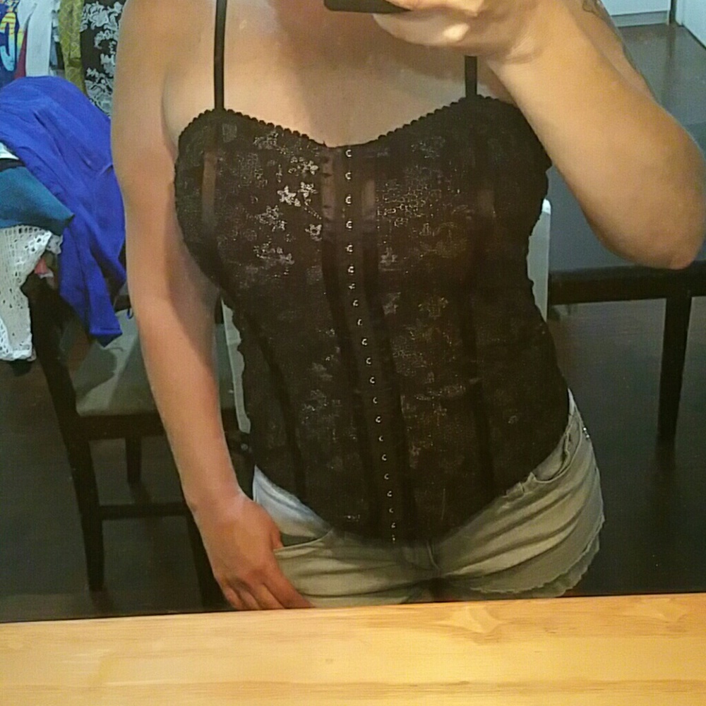 Black lace with silver thread corset style top