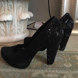 BCBG black sparkling heels