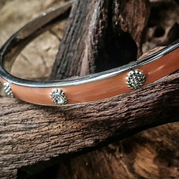 Lovely Lia Sophia Peach Bangle Bracelet w Crystals