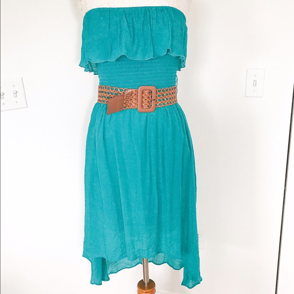 Small strapless teal dress