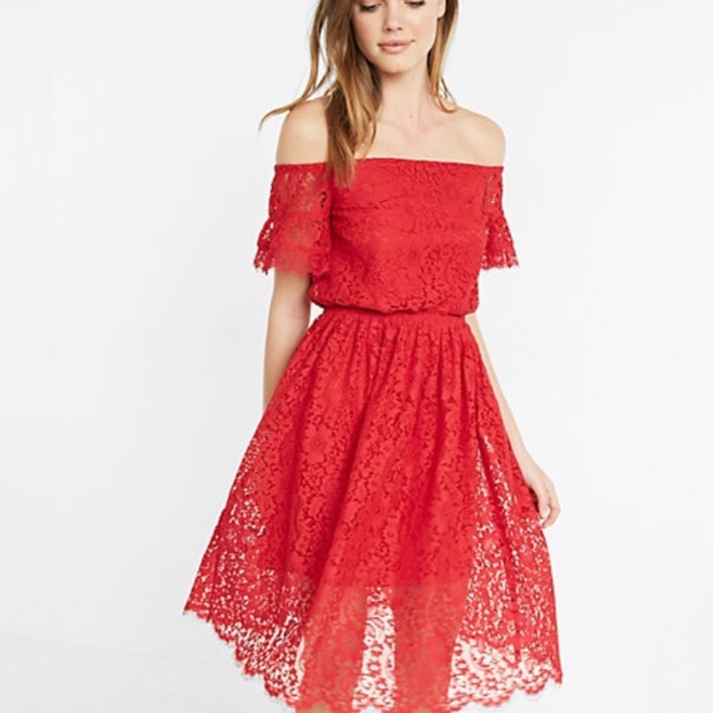 🎉🎉 Host Pick Red Lace XS Express Shoulder Dress