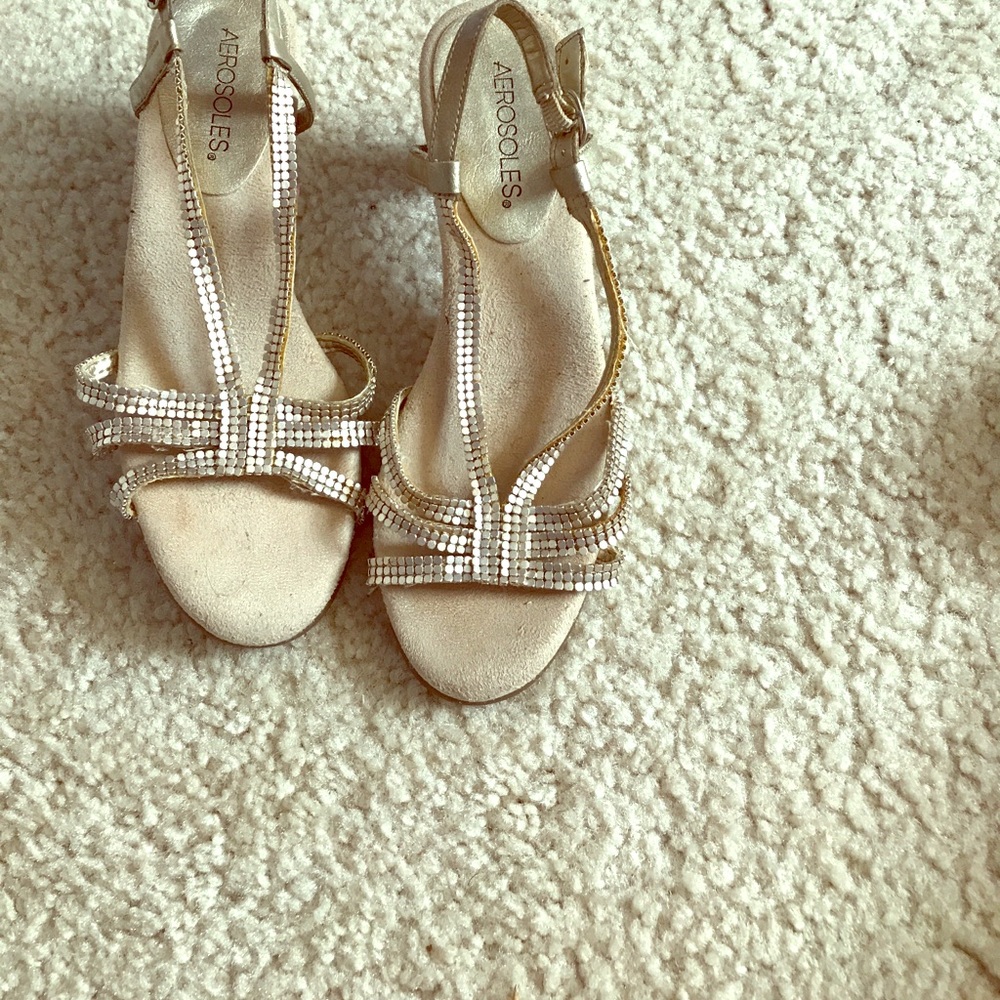 Areosoles, Size 7,  Matte Silver Detailed, Sandal