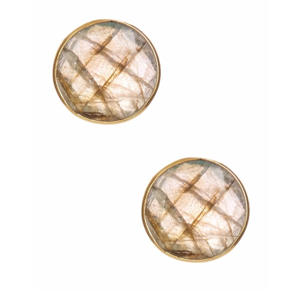 Gold plated sterling silver labradorite stud ear