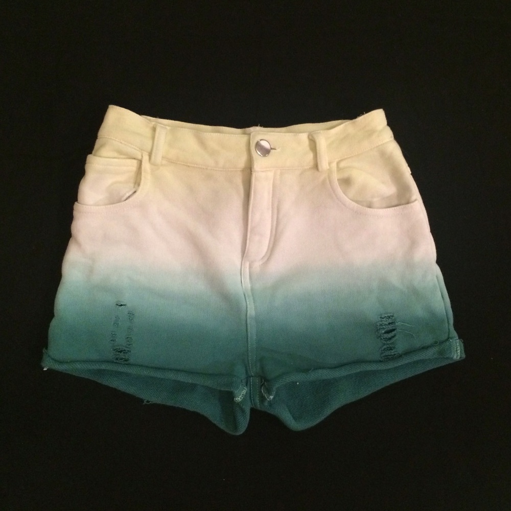 GREEN OMBRÉ HIGH WAISTED COTTON SHORTS