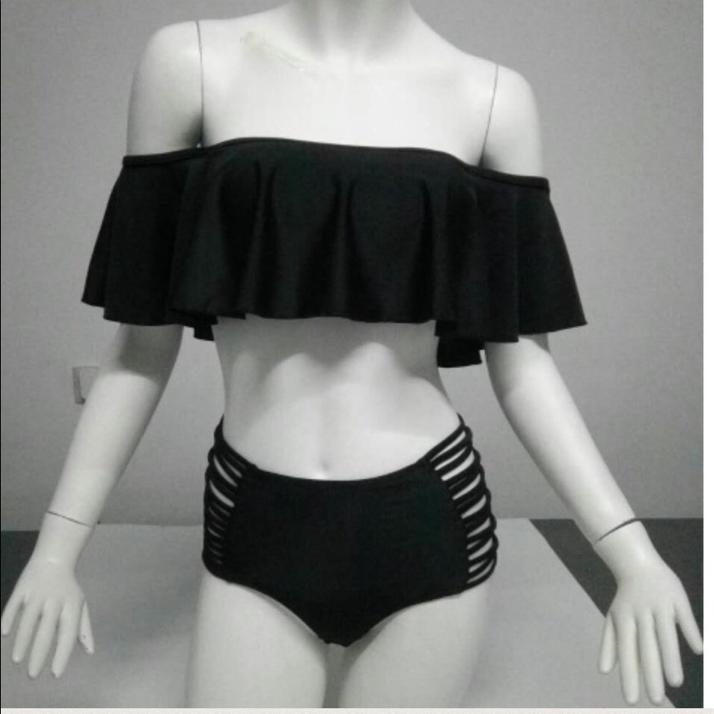 🔥BLACK OFF THE SHOULDER HIGH WAISTED BIKINI 🔥
