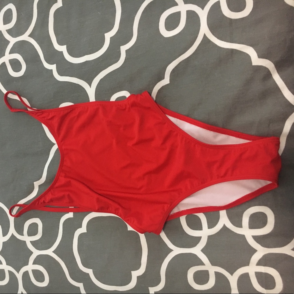 Red one piece bathing (high waisted)
