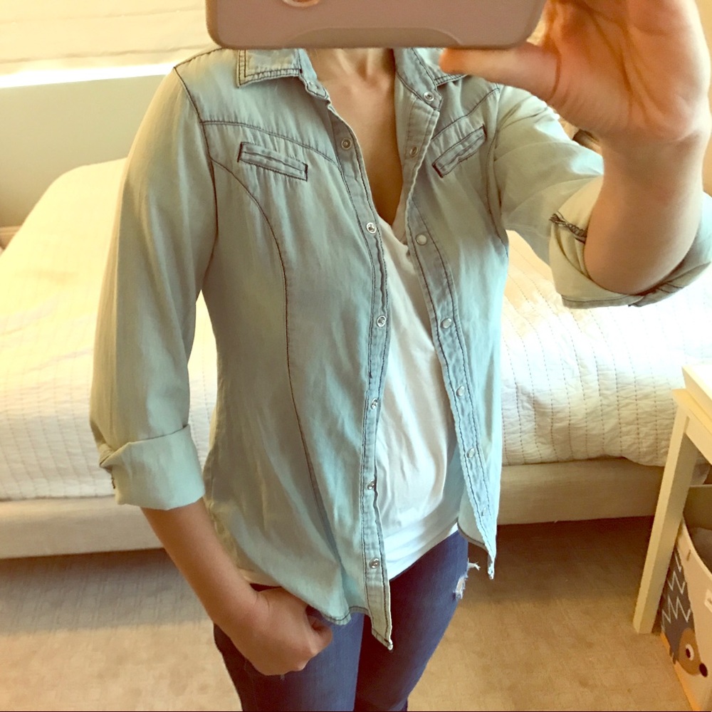 Chambray denim button down collared shirt