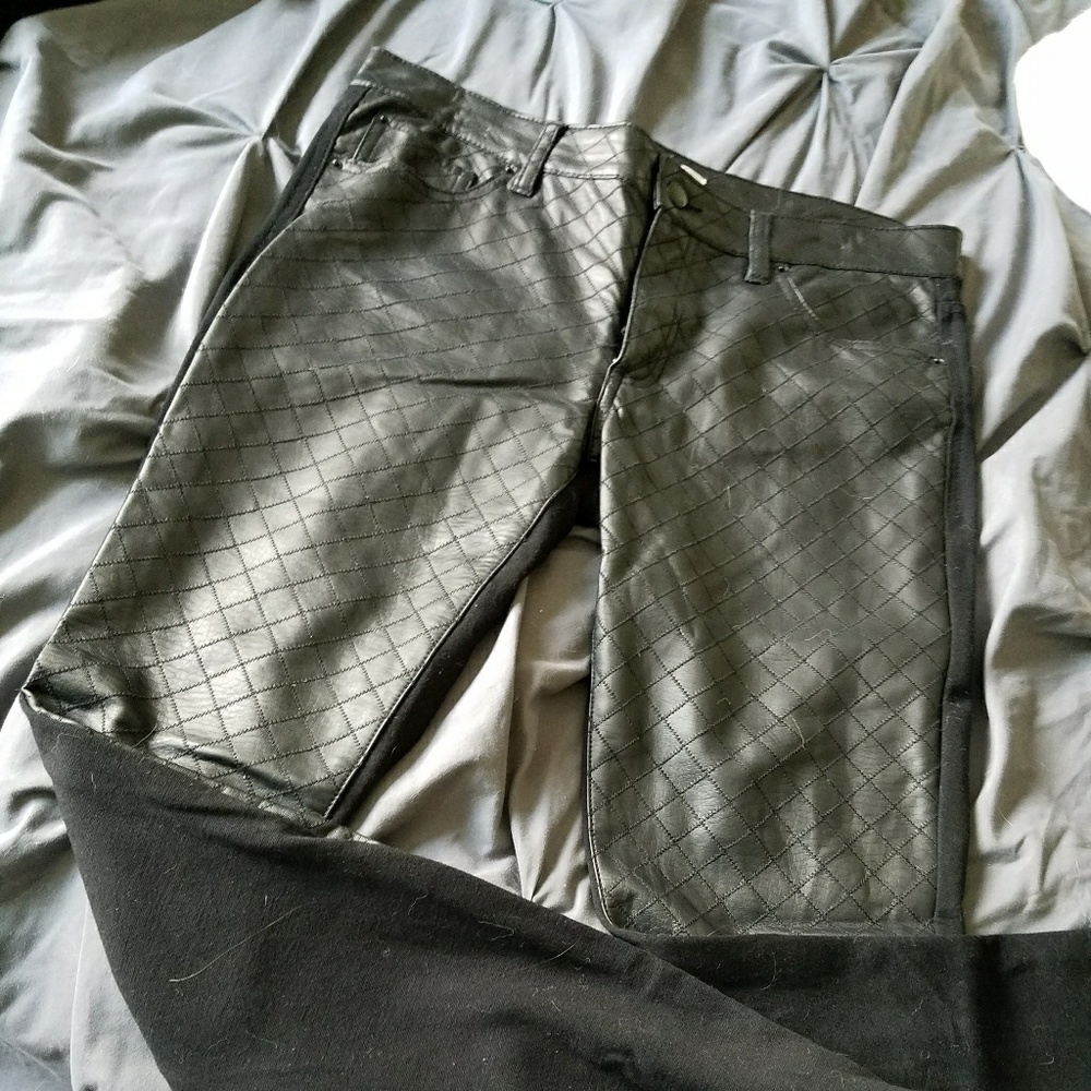 Black stretch leather embellished pants