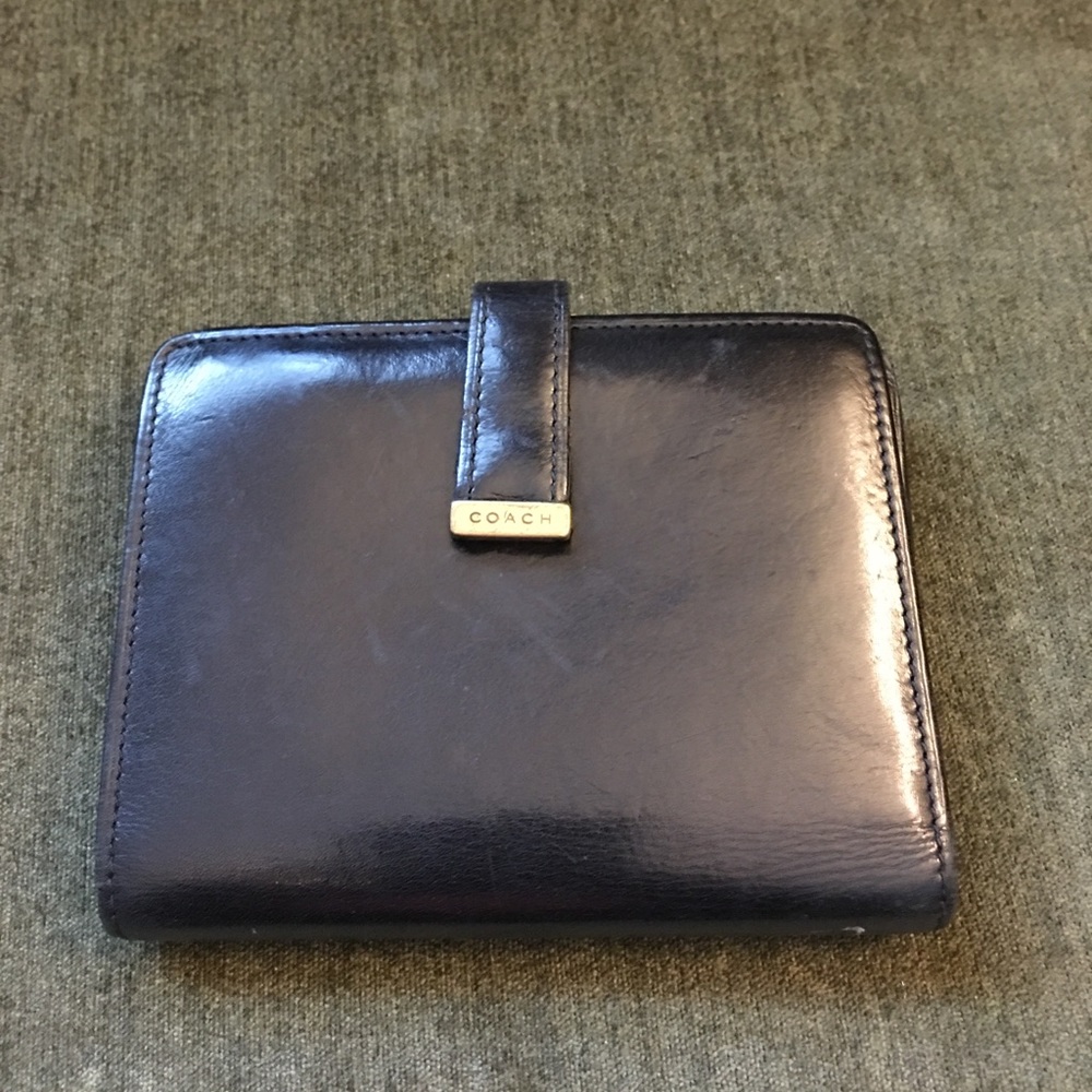 Coach Leather Wallet w/Gold Accents- Black