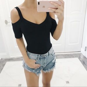 Kimmy Black Cold Shoulder Bodysuit