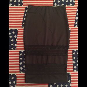 BLACKHEART -  SHEER PANEL BLACK PENCIL SKIRT