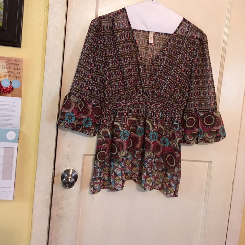 Adiva semi sheer shirt with bell sleeves