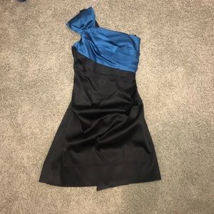 SILK blue/black one-shoulder cocktail dress