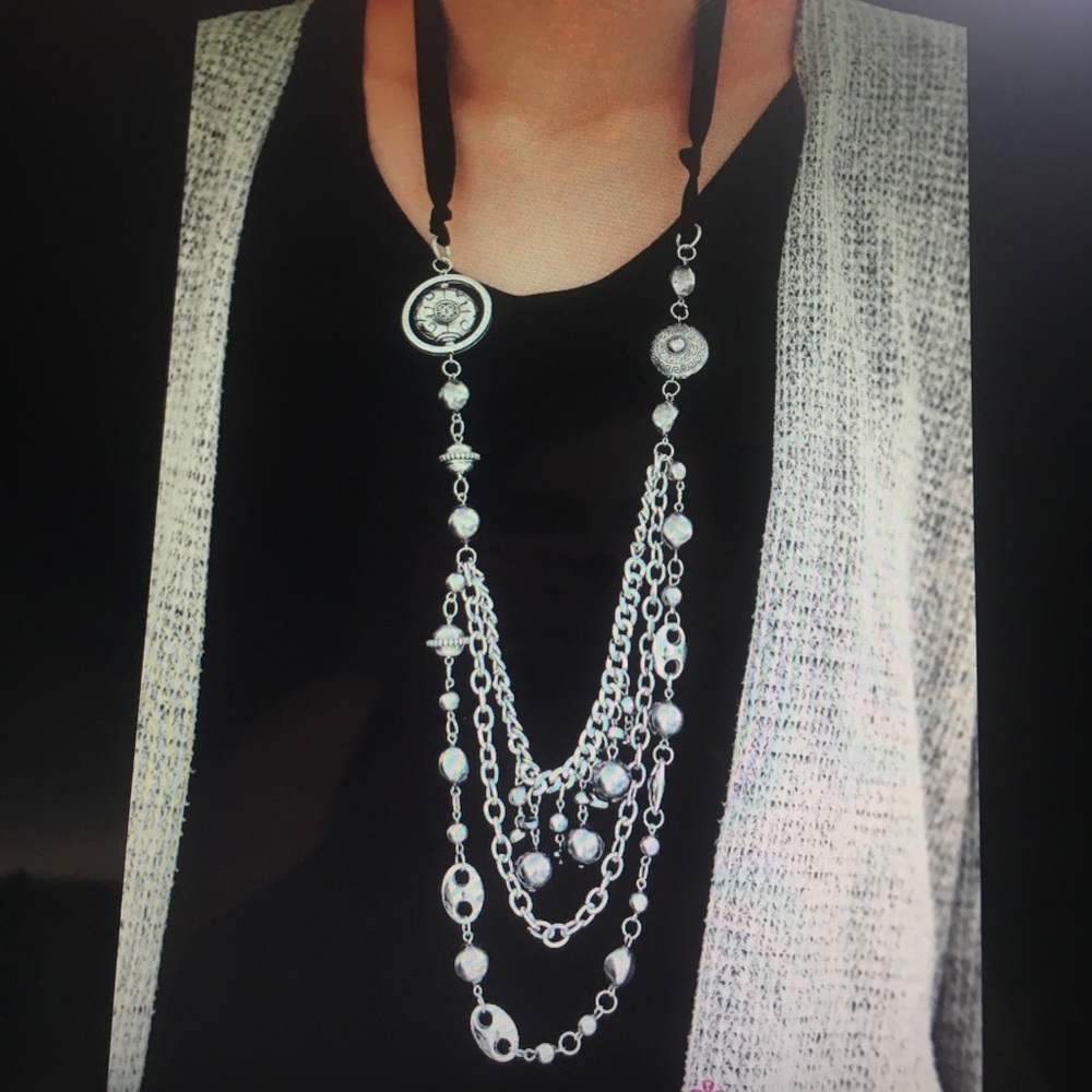 Long black beaded necklace