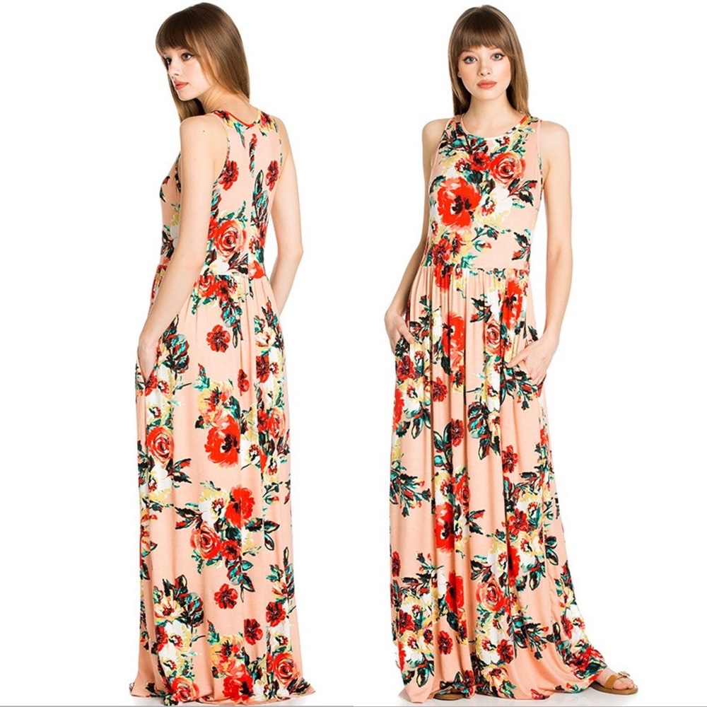 FLASH SALE PEACH FLORAL MAXI - Picture 1 of 5