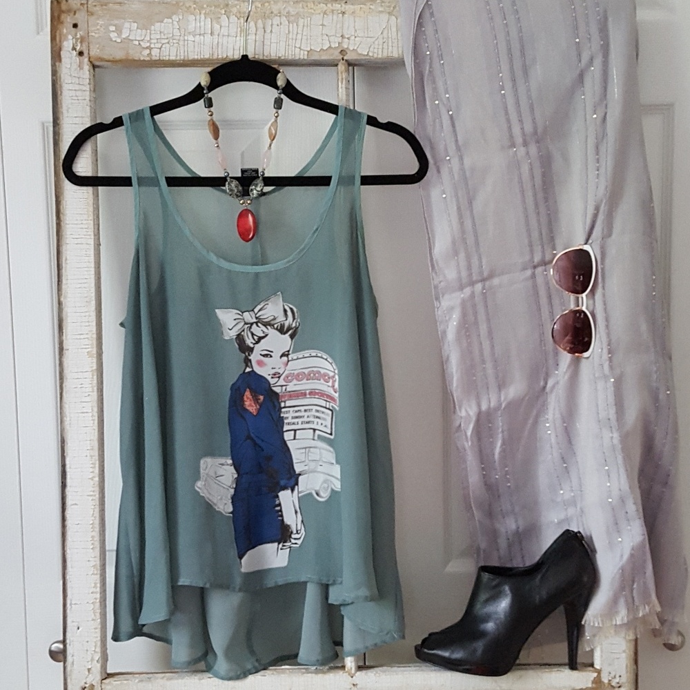 Teal Vintage-looking Tank
