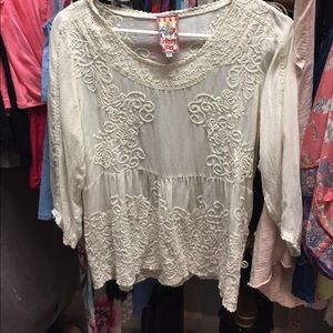 Johnny Was top. Cream color. Runs big