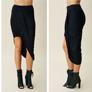 Free People Twist Shout Ruched Draped Black Skirt