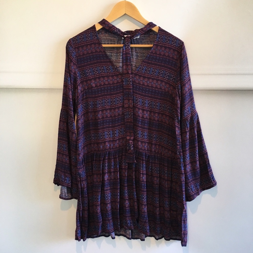 LUSH Bell Sleeve Printed Tunic Dress