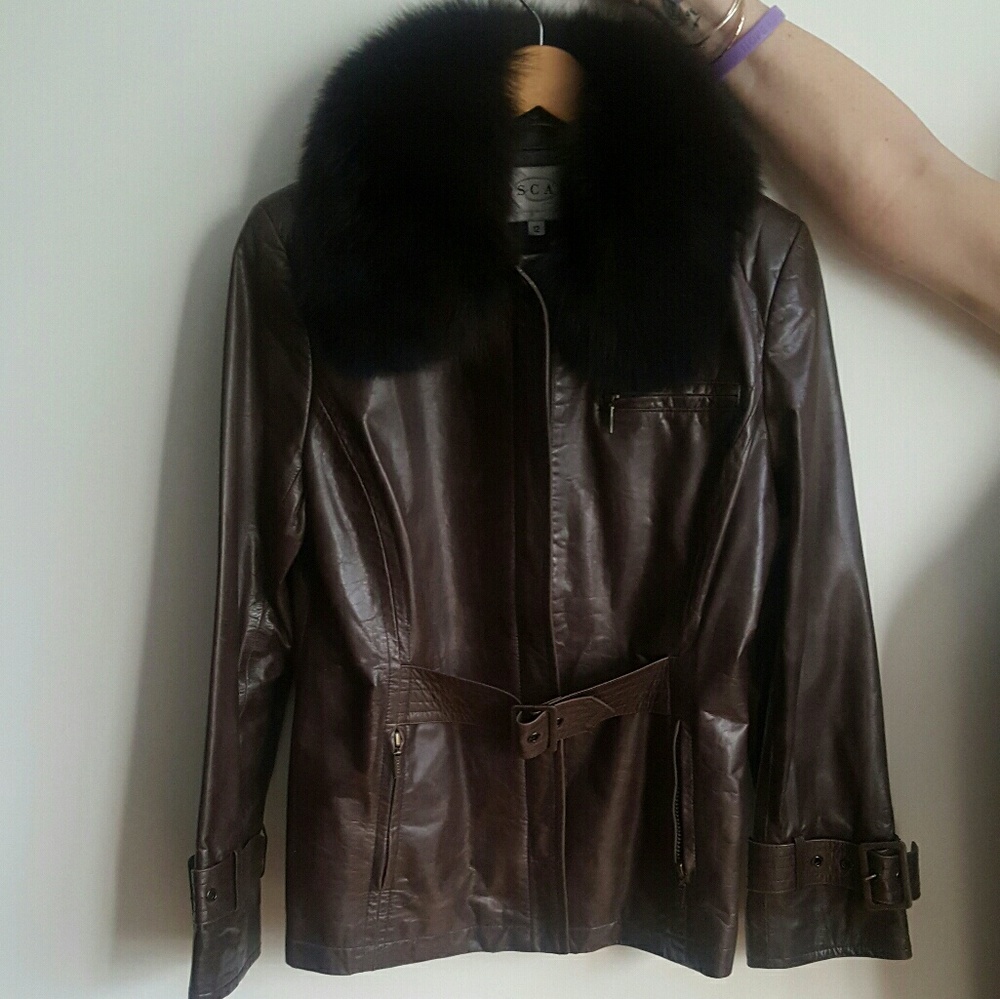 Oscar De La Renta; Choc Brown fitted moto jkt