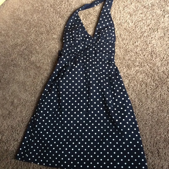 Dresses & Skirts - Navy HALTER polka dot dress with tie in back