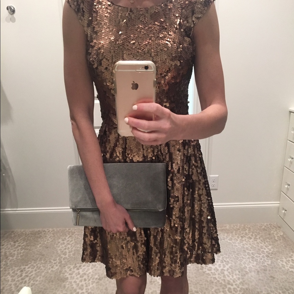 BEBE gold sequin dress