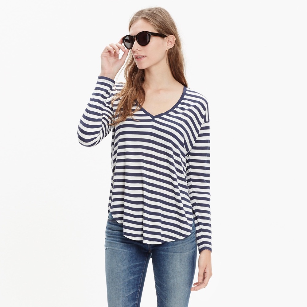 MADEWELL Anthem Long Sleeve V Neck Tee in Stripe