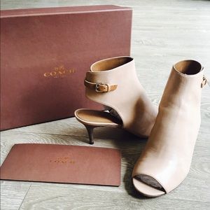 COACH 'Milah' Peep Toe Leather Booties