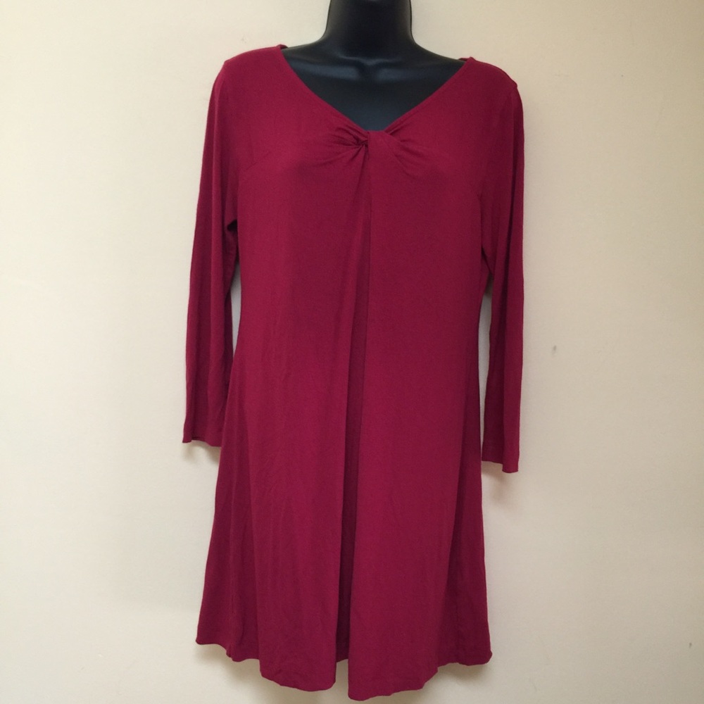 EILEEN FISHER Red Knotted Neckline Red LS Dress
