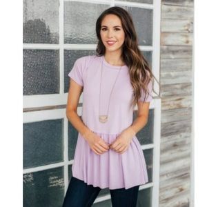NWT Lilac Cotton Peplum Short Sleeve Top