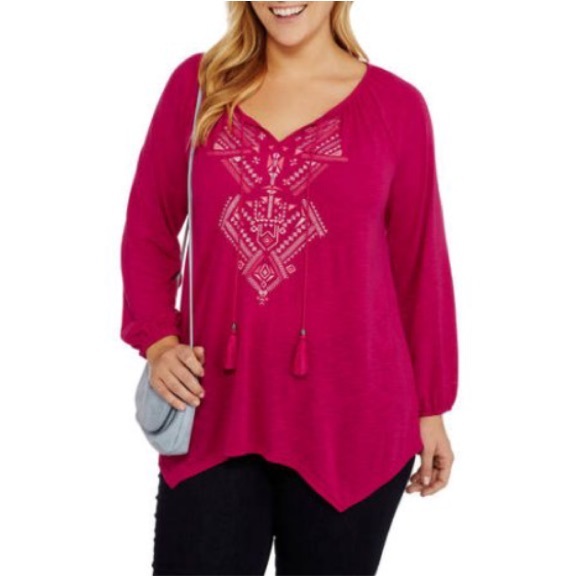 PINK Plus-size peasant top NEW - Picture 1 of 1