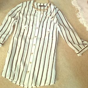 Business casual stripped blouse with gold trim!!