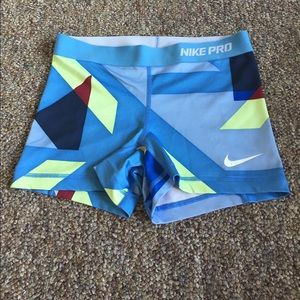 Blue and Yellow Nike Pros Shorts