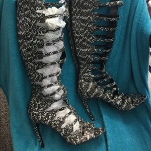 Like New  high heeled Snakeskin Sandal boots