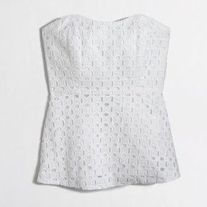 J.Crew Strapless Peplum Top in White Eyelet