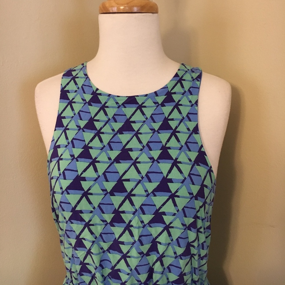 EVERLY Blue/Green Elastic-Waist Dress