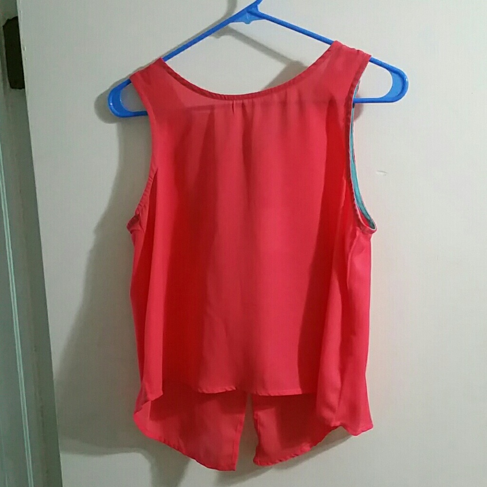Coral and teal sheer Bongo top